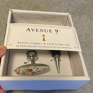 Gift Set. Bottle Stopper and corkscrew with Murano glass detail.  NIB.